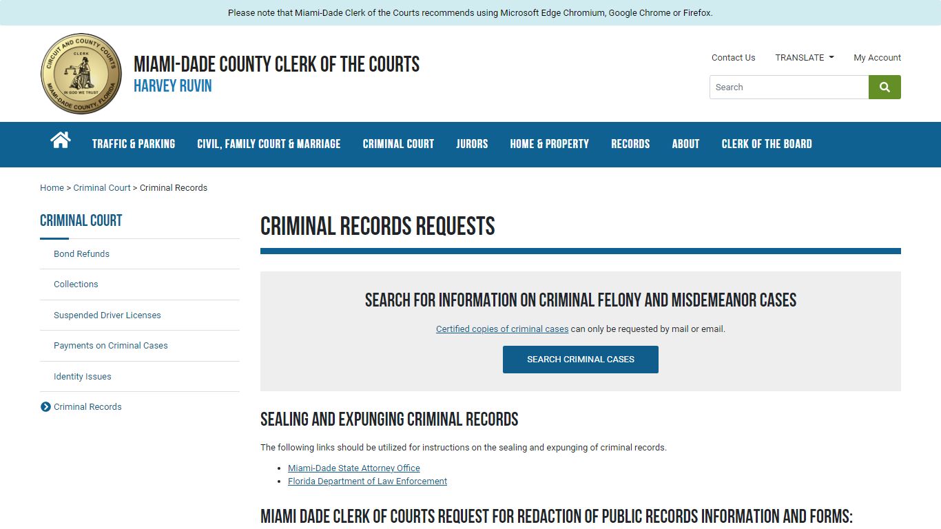 Criminal Records - Miami-Dade County